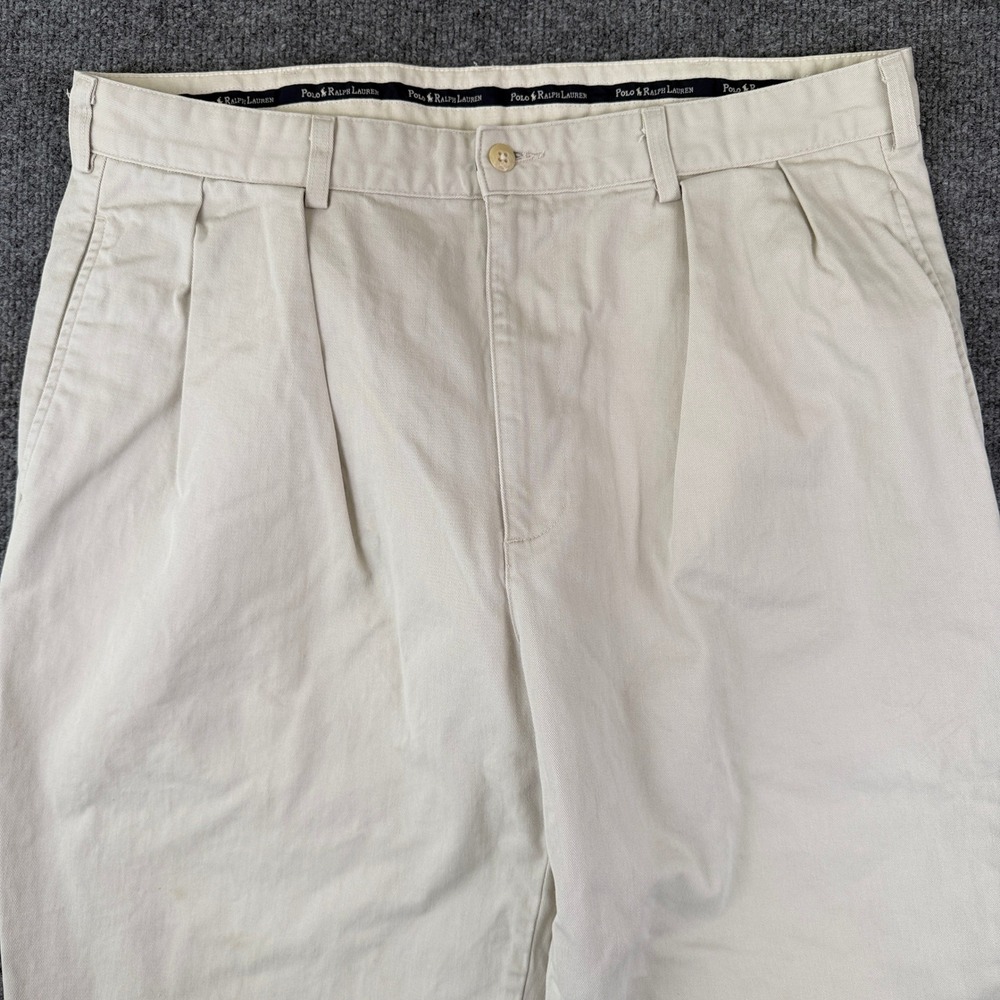 Vintage Polo Ralph Lauren Andrew Pants Mens 36x30 Beige Pleated Chino 90s